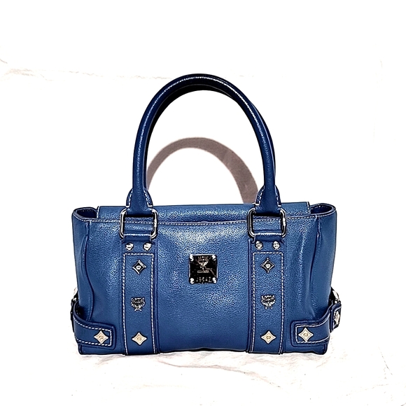 MCM Handbags - MCM Blue Leather Boston Bag